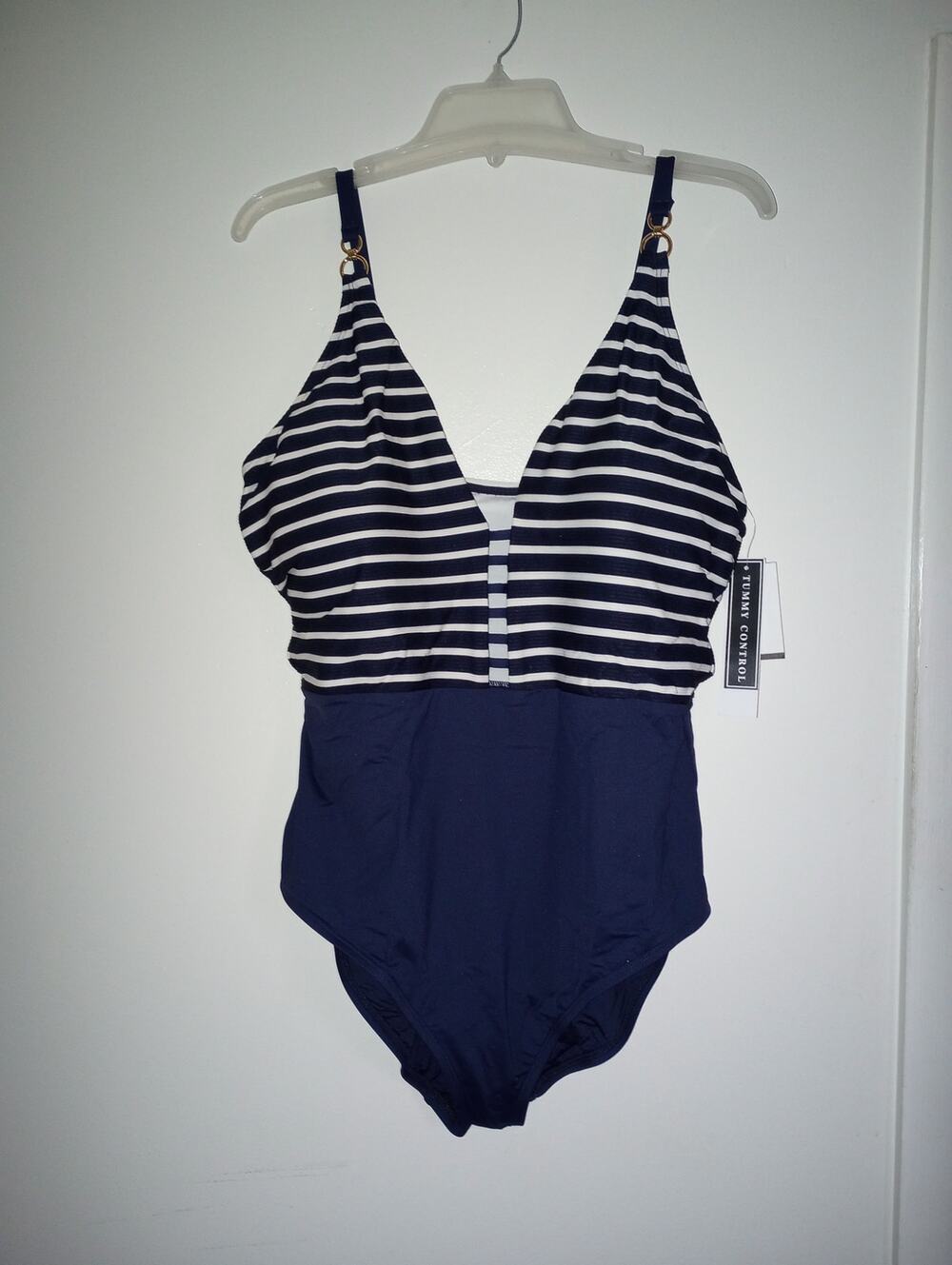 LA Blanca 1 piece Navy & White Tummy Control Swimsuit 16W